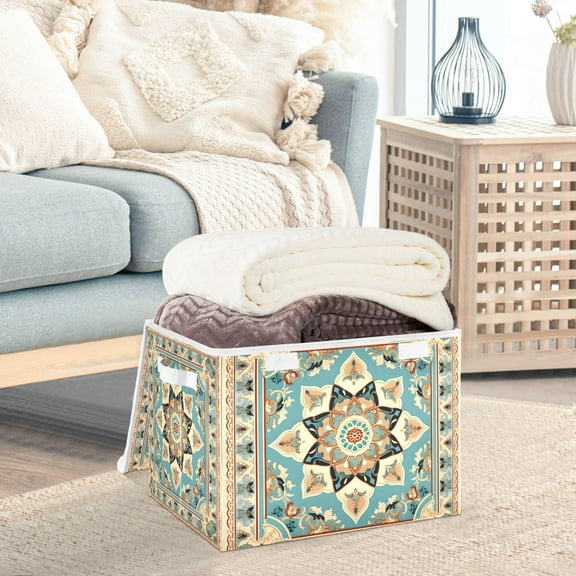 Mandala and Boho Pattern Storage Basket Foldable Laundry Basket Shelf Kids Toy Storage Container Organizer with Handles