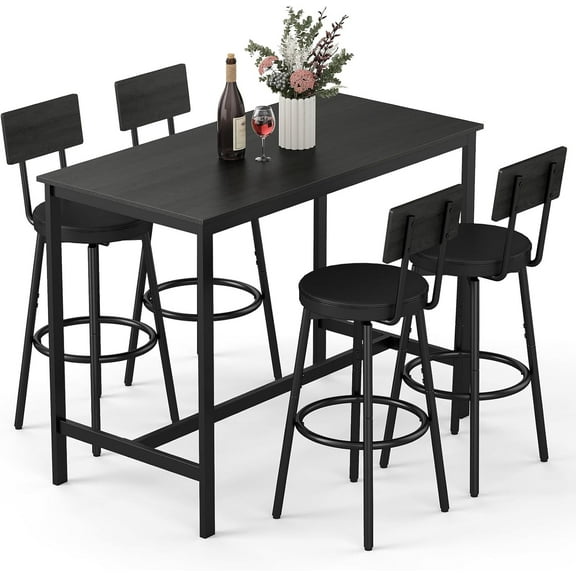 ZIVACATE Dining Table Set for 4, 5-Piece Bar Table Set, Kitchen Table and Chairs, Counter Height High Top Table with 4 PU Upholstered Stools, Space-Saving Pub Tables Set for Small Space, Black