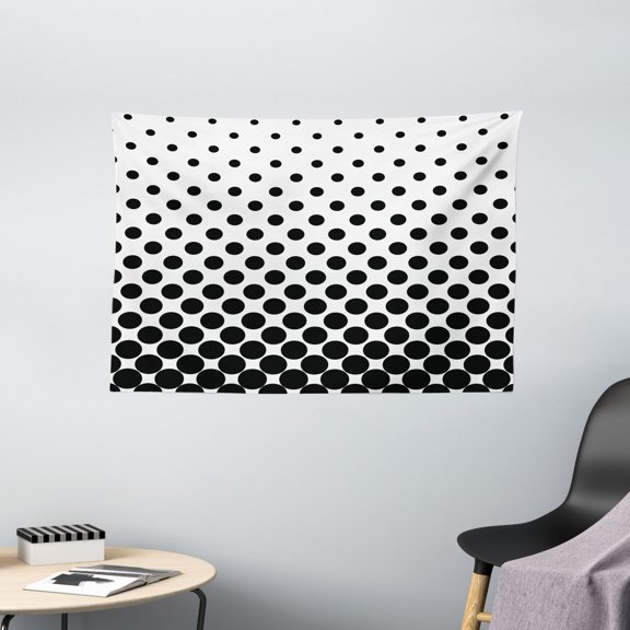 Abstract Tapestry, Minimalist Monochrome Dots in Black Growing Big from Bottom to Top Polka Dots Image, Wall Hanging for Bedroom Living Room Dorm Decor, 60W X 40L Inches, White, by Ambesonne