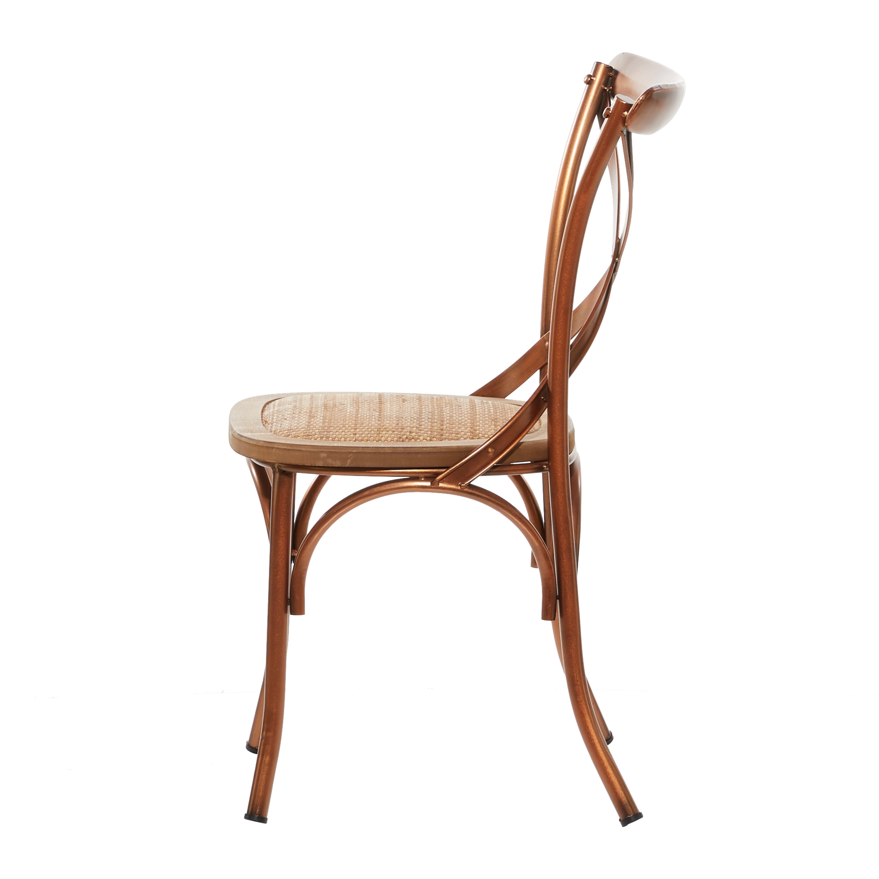 DecMode Metal Dining Chair with Brown Rattan Seat, Set of 2, Copper