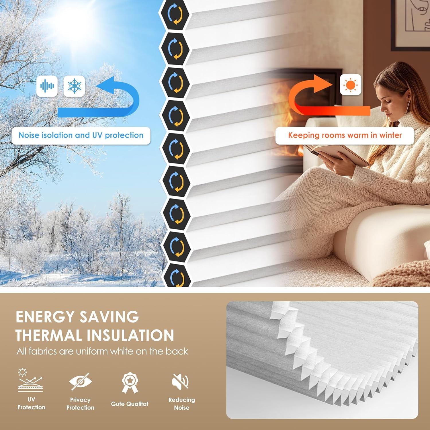 LazBlinds No Tools No Drill Cordless Cellular Shades, Light Filtering Honeycomb Shades for Home, Thermal Insulation Blinds for Windows, 44" W x 64" H, Grey
