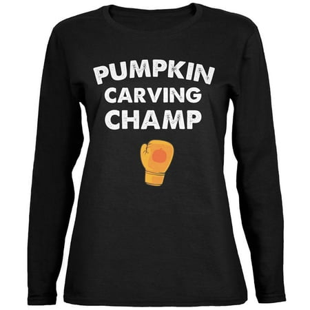Halloween Pumpkin Carving Champ Black Womens Long Sleeve (Best Halloween Pumpkin Carvings)
