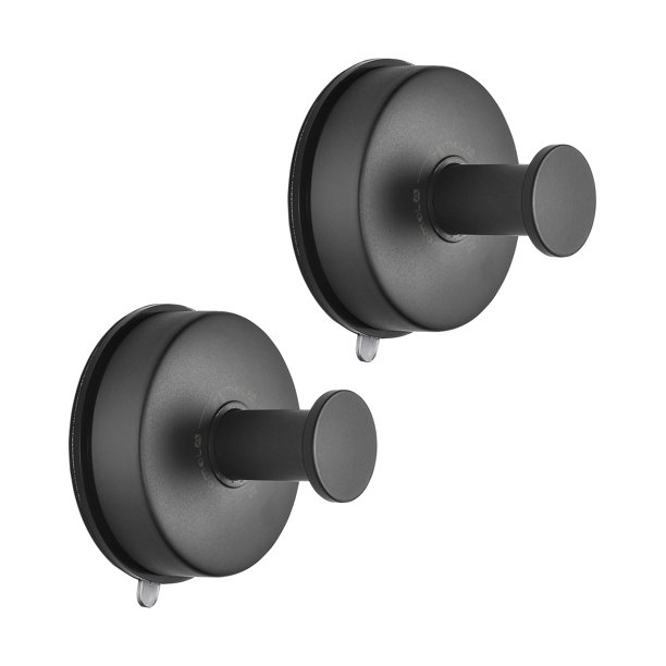 JOMOLA 2 Piezas Gancho con Ventosa de Acero Inoxidable Soporte para Toallas de Baño Ganchos de Ducha para Almacenamiento de Toallas Utensilios de Cocina Ganchos con Ventosa al Vacío Negro Mate
