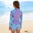 thumbnail image 6 of Eltusu Girls Rush Gard Sets, Summer 2 Pieces Long Sleeve Beachwear Swim Tops and Shorts Purple Size 7-14 T, 6 of 7