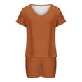 thumbnail image 4 of Vacation Outfits for Women Short Sleeve V-Neck Blouses & Shirts Sets 2PC Women's V Neck Shorts Sleeve Two-piece Comfortable Home Pajamas Set Sports Set Business Casual Outfits Orange l, 4 of 5