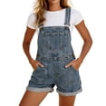 thumbnail image 2 of Hueook Denim Short for Women Overalls Rolled Cuff Barrel Jumpsuit Rompers Adjustable Straps High Waist Bib Jeans Shorts with Pockets Blue S, 2 of 8