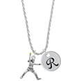 thumbnail image 1 of Delight Jewelry Silvertone Large Softball Pitcher Silvertone Script Initial Disc - R - Charm Necklace, 20"+3", 1 of 4