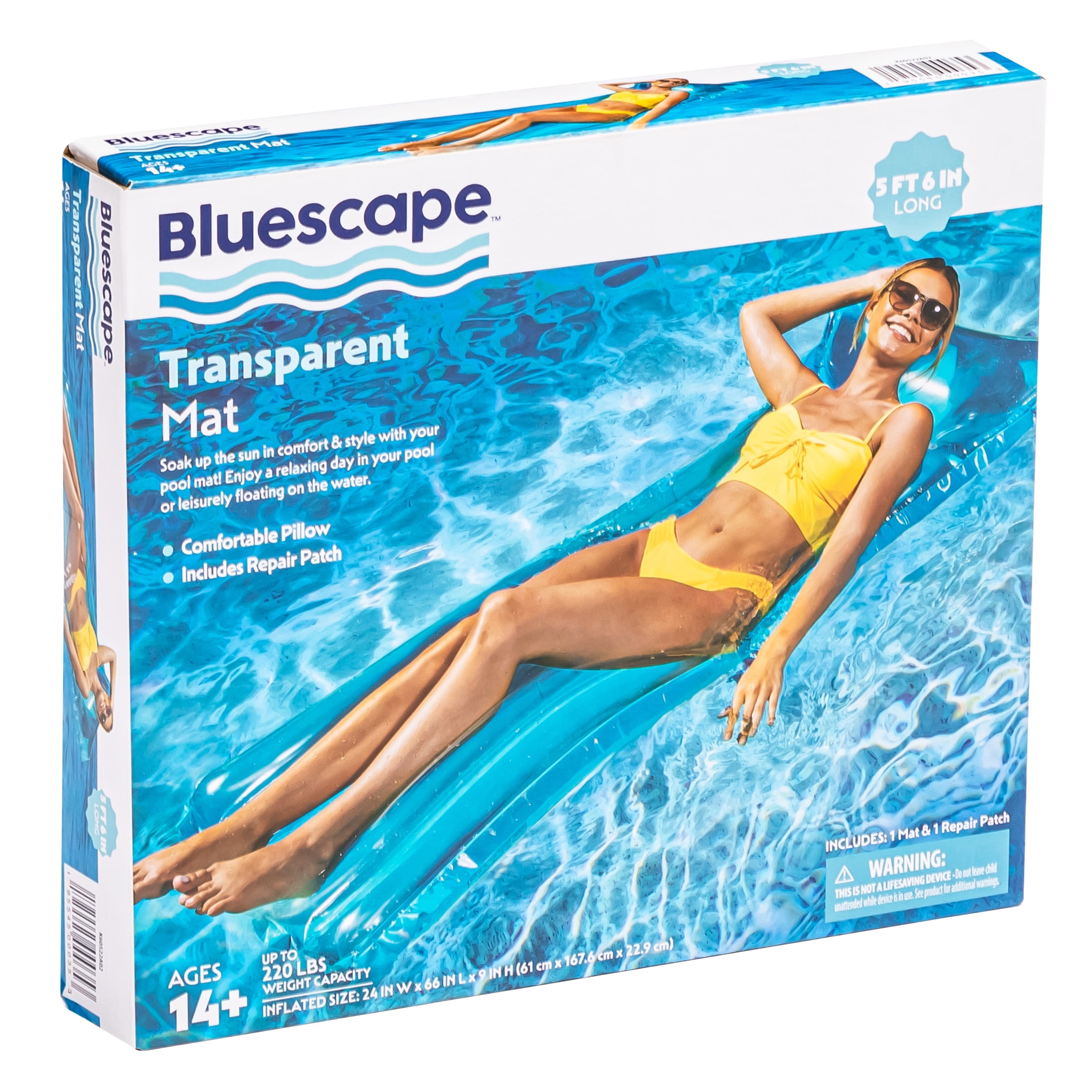 Bluescape Blue Transparent Air Mat, Inflatable Pool Float, Age 14 & up, Unisex