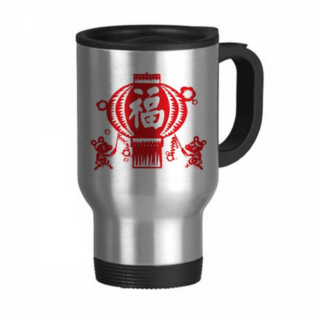 

chinese red paper cutting pattern travel mug flip lid stainless steel cup car tumbler thermos