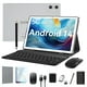 thumbnail image 1 of Android 14 Tablet 2024 Newest Tablets, 10 inch Tablet (4+4)GB RAM 64GB ROM 1TB Expand, 2 in 1 Tablet with Keyboard, Case, Stylus, Octa-Core Tablet PC, WiFi 6, Bluetooth,13MP+5MP Dual Camera (Silver), 1 of 5