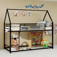 thumbnail image 3 of Leumius Twin Size Loft Bed,House Shape Metal Bed with Sturdy Frame, Space-Saving Design and Playhouse Style for Kids' Bedroom Black, 3 of 9