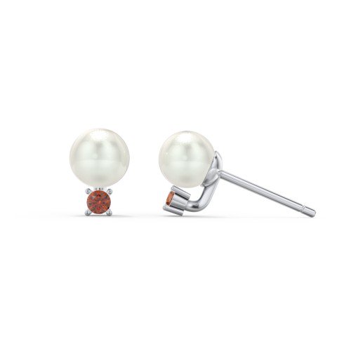Boucles d'Oreilles Clous en Perles d'Eau Douce avec Pierre de Naissance
