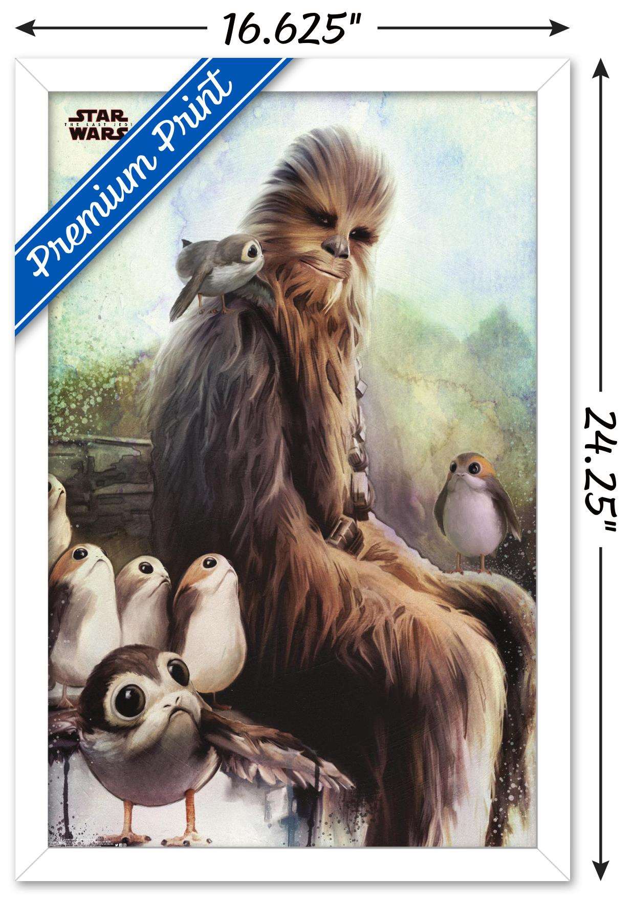 Star Wars: The Last Jedi - Wookiee And Porg Wall Poster, 14.725" x 22.375", Framed