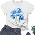thumbnail image 5 of Summer Casual Tshirts for Women Loose Fit Crewneck Floral Printed Basic Tees Short Sleeve Tops Pullover T Shirt (S, Blue), 5 of 5