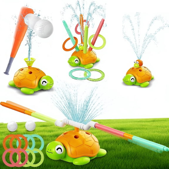 JoyStone 4-in-1 Turtle Water Sprinkler Toys for Kids, Water Spray Game with Baseball & Ring Toss, Summer Outdoor Toy for Toddlers Boys Girls Gifts