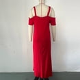thumbnail image 4 of Fashion Beach Dresses for Womens Plus Size Summer Cold-Shoulder V-Neck Short Sleeve Solid Color Casual Maxi Dress, 4 of 7