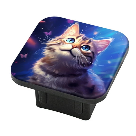 Hitch Cover Fits For 2-Inch Hitch,Cute Cat With Blue Eyes Background Of Colorful Butterflies And Starsrubber Trailer Hitch Cover Tube Plug Insert,Car Exterior Accessories, Receiver Tube Hitch Plug