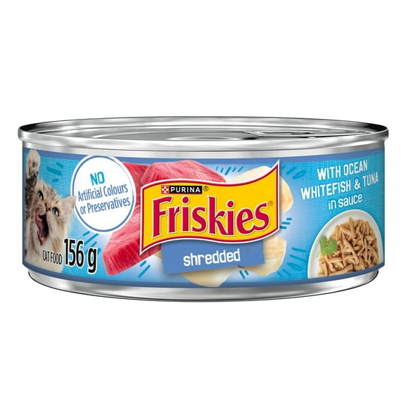 Friskies Shredded Ocean Whitefish & Tuna, Wet Cat Food 156g, 156 g