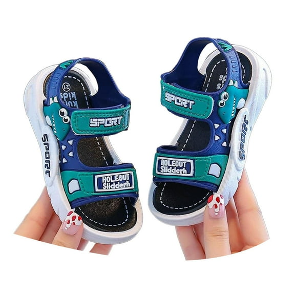 GBSYEWXS Toddler Teen Girls Sandals Size 1-1.5 Years Double Buckle Dinosaur Print Soft Sole Comfortable Soft Bottom Sport Athletic Green Sandal