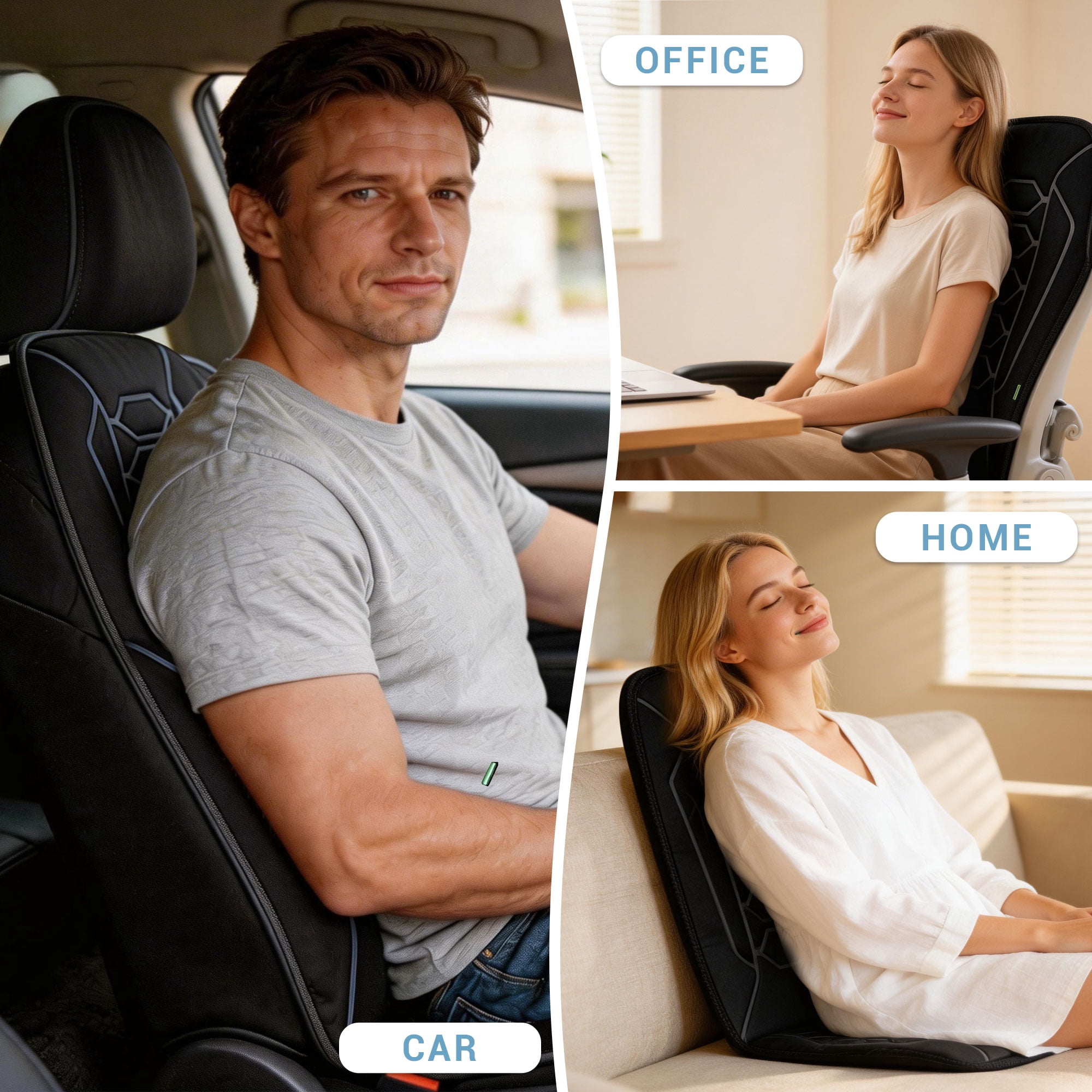 Mynt Vibration Massage Pad with Heat, Back Massager for Car and Chair, Black