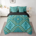 thumbnail image 2 of jejeloiu Retro Aztec Geometric 7 Pieces Bedding Comforter Set,Vintage Rhombus Triangle Full Bedding Set,Cyan Orange Fitted Sheet Flat Sheet For Men Women,Breathable Home Decor Reversible, 2 of 8