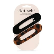 Kitsch Flat Hair Clips - Flat Claw Clips for Women 2pc Flat (Black&Tort)