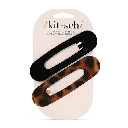 Kitsch Flat Hair Clips - Flat Claw Clips for Women 2pc Flat (Black&Tort)