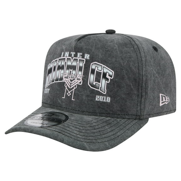 Men's-New Era Black Inter Miami CF Washed 9FIFTY A-Frame Adjustable Hat