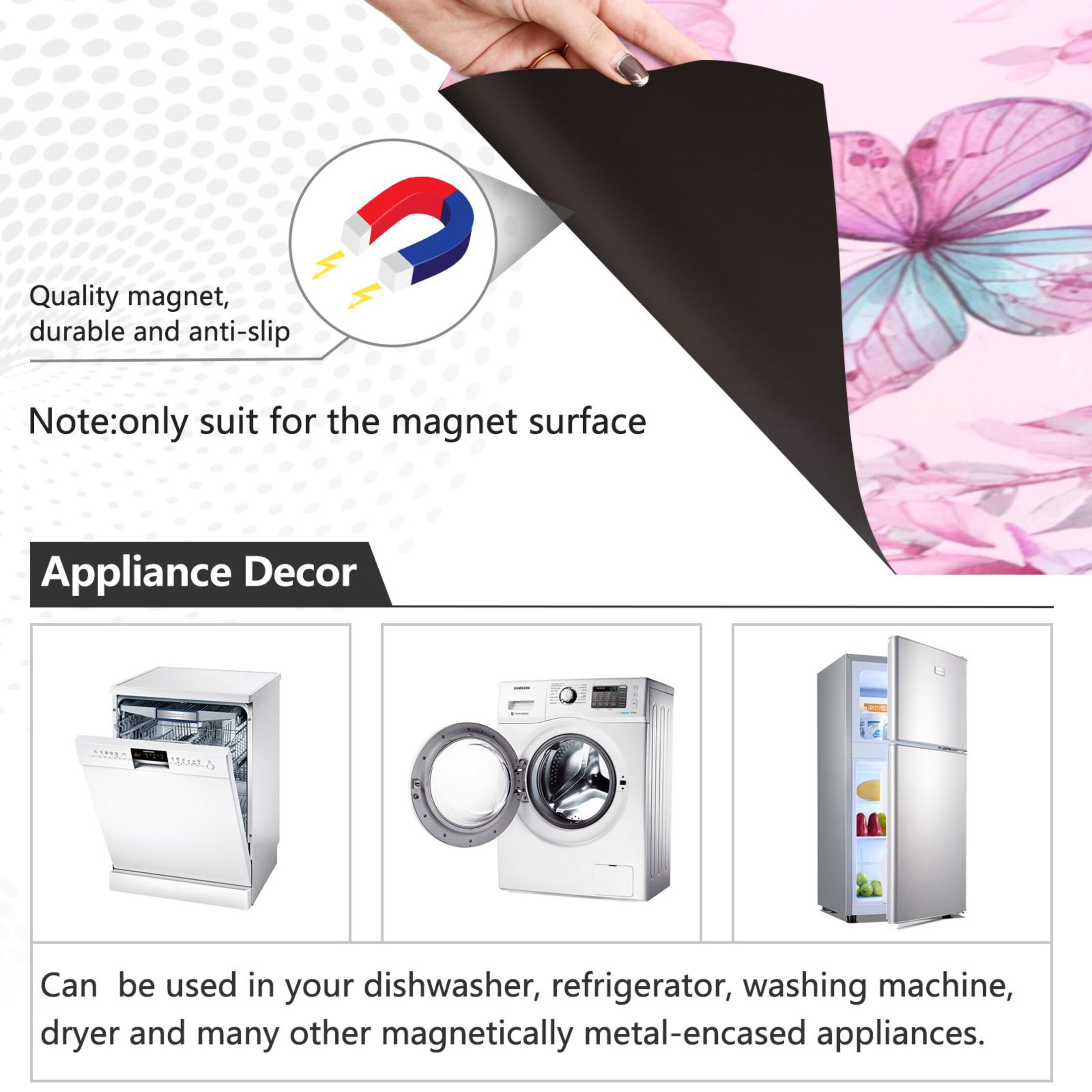 IAUYY Magnetic decorative sticker - 23x26 Inch PVC Refrigerator Decorative Cover, Removable DIY Art for Kitchen Appliances Heart-shaped Leaf Pattern