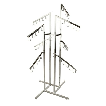 Adidas Bar Racks - Handbag Rack – Heavy Duty Chrome 4 Way Rack, 8 Adjustable Height Slant Arms, Square Tubing, Perfect for Handbags or Small Garments Store Display