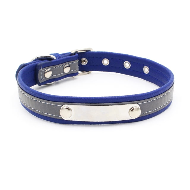 Collier pour Chien Laisse pour Chien Plaque en Acier Inoxydable Réfléchissante Lettrage Collier Lumineux pour Animal Bleu Foncé