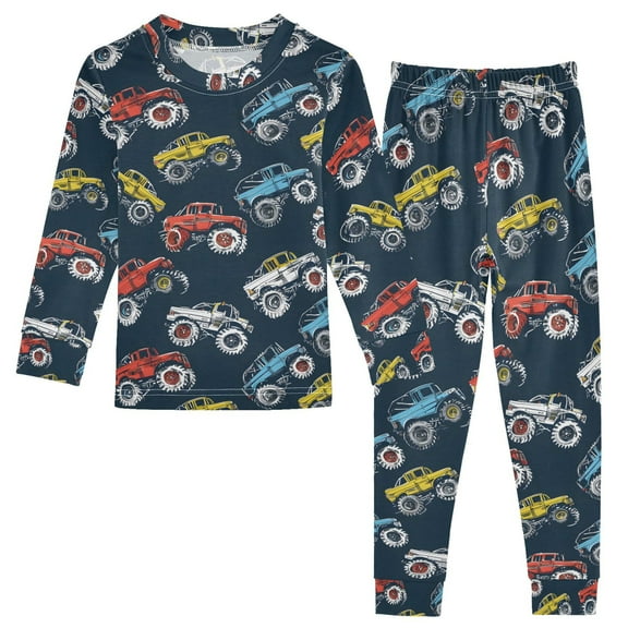 joogoo Cartoon Monster Trucks Comic 2 Piece Long Sleeve Tee and Pants Cotton Pajama Set 5Y