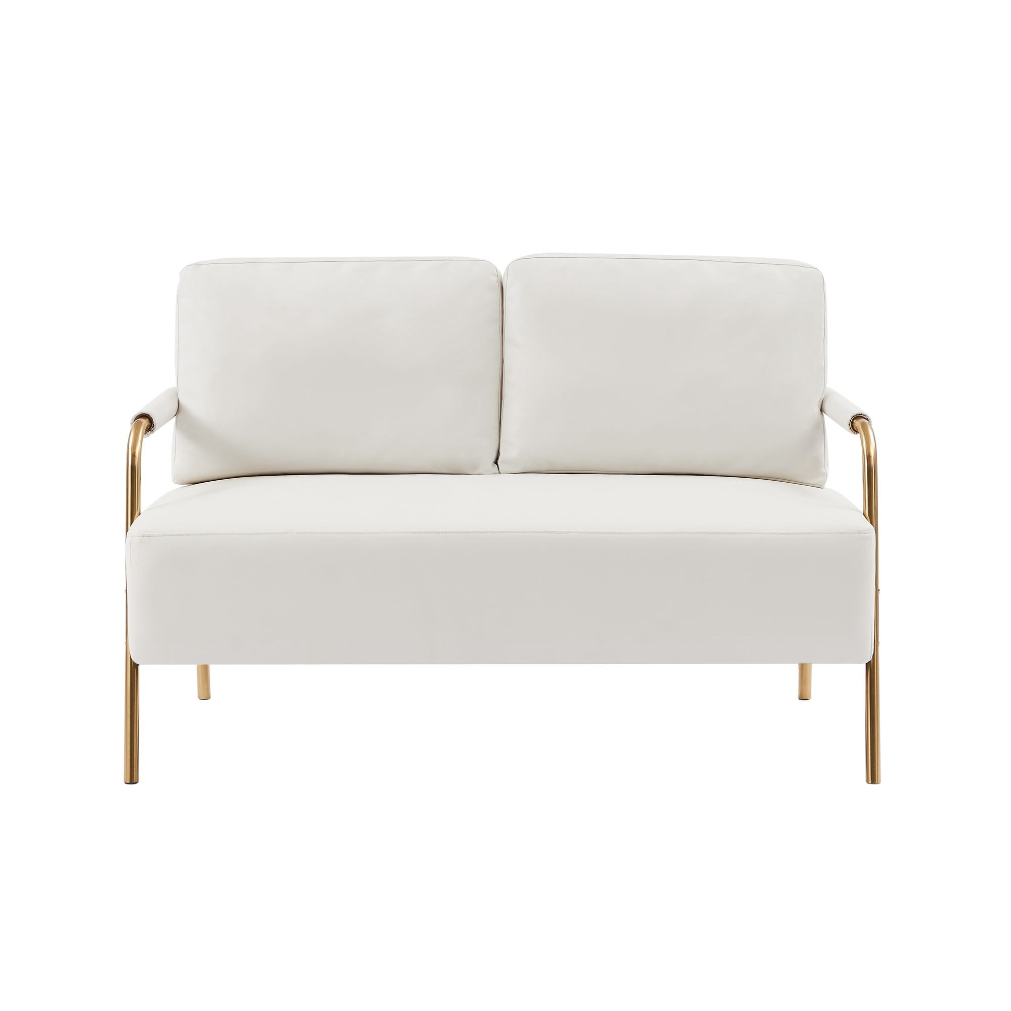 Miniyam Small Upholstered Lovesea,2-seater Couch with Removable Back Cushion and Metal Leg,White