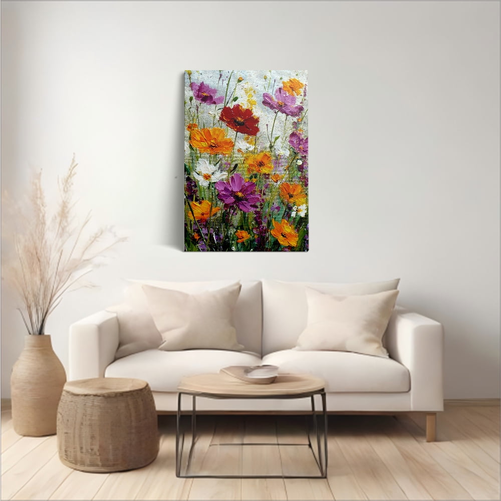 Topbout Art Vibrant Wildflower Field - Painted Canvas Art 8 in x 12 in Framed Painting Canvas Art Prints