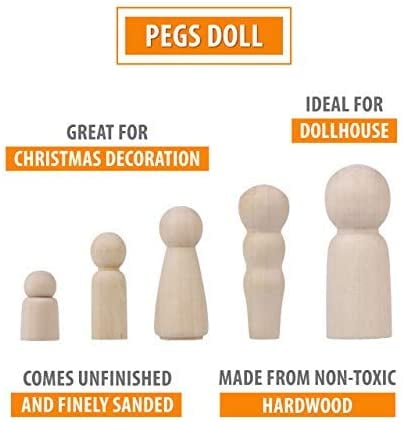 Wooden Peg Dolls Unfinished People Pack of 40 with Storage Case in Assorted Sizes Natural Wood Shapes Figures Decorative Doll Bodies for DIY Arts and Crafts 