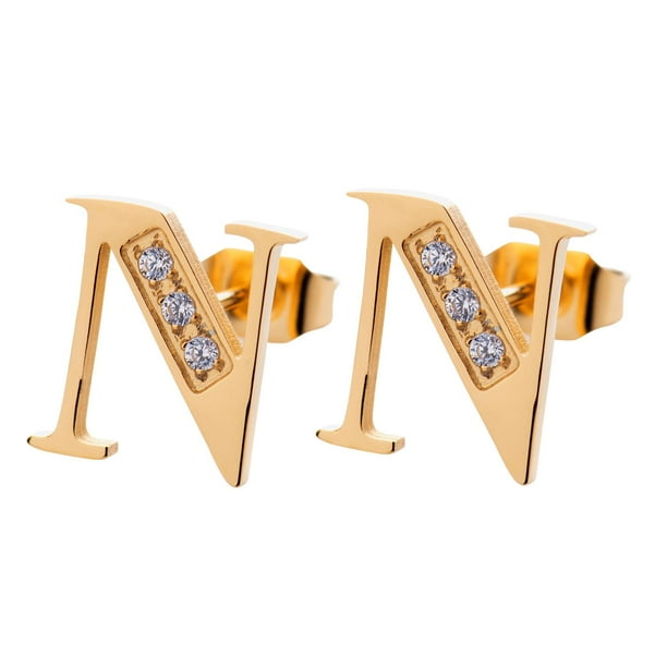 Aretes Mujer LuckyLy, Inicial Letra A, Acero Inoxidable con Oro 18k y Zirconia Cúbica, Modelo Tina dorado UNITALLA