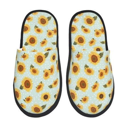 Balery Vintage White Polka Dot Sunflower Slient Indoor Furry Fleece Comfort House Shoes Soft Non-Slip Home Shoes Cotton slippers House Slippers-- Large