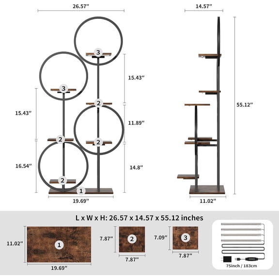 Plant Stand Indoor with Grow Lights - 6 Tiered 55" Round Corner Plant Stands for Indoor Plants, Plant Shelf with Grow Light, Multiple Metal Lighted Plant Stand for Balcony, Living Room,