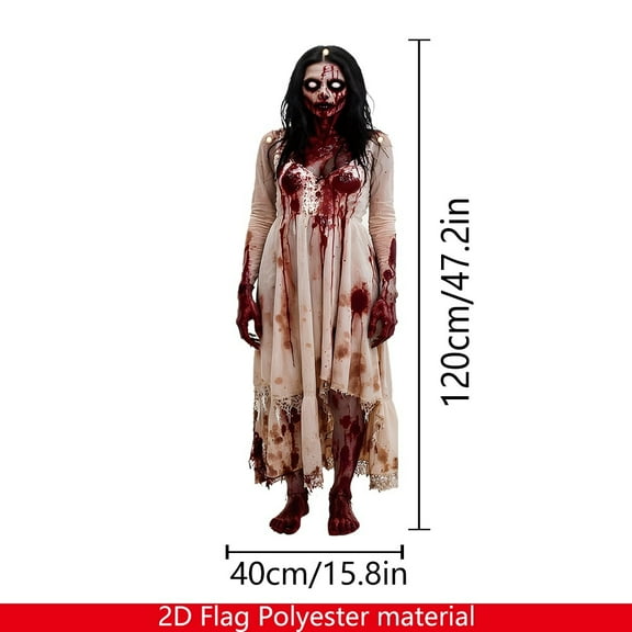 1pc Large Halloween Decoration Flag - Zombie Woman Door Hanging with Bloody Doorway, Horror Party Backdrop for Indoor/Outdoor - Extra Long, Durable Polyester Fabric, Easy to Hang