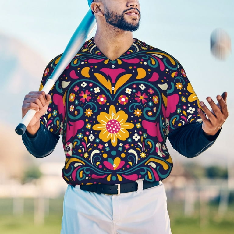 Balery Cinco De Mayo Floral Baseball Jersey for Men Casual Button Balery Cinco De Mayo Floral Baseball Jersey for Men Casual Button