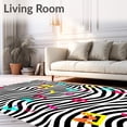 thumbnail image 2 of ODIKA 5'x7' Machine Washable Non-Slip Area Rug, Safari Zebra Striped Educational Learning with Letters Numbers High Traffic Rug with Pad, Black, 697505, 2 of 8