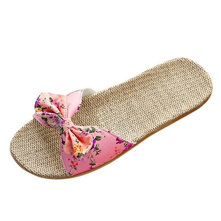 

zttd women female bohemia bowknot flax linen flip flops beach shoes sandals slippers women s slipper a