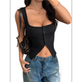 thumbnail image 3 of Womens Square Neck Button Down Ribbed Tank Tops Cute Sleeveless Summer Tops, 3 of 7