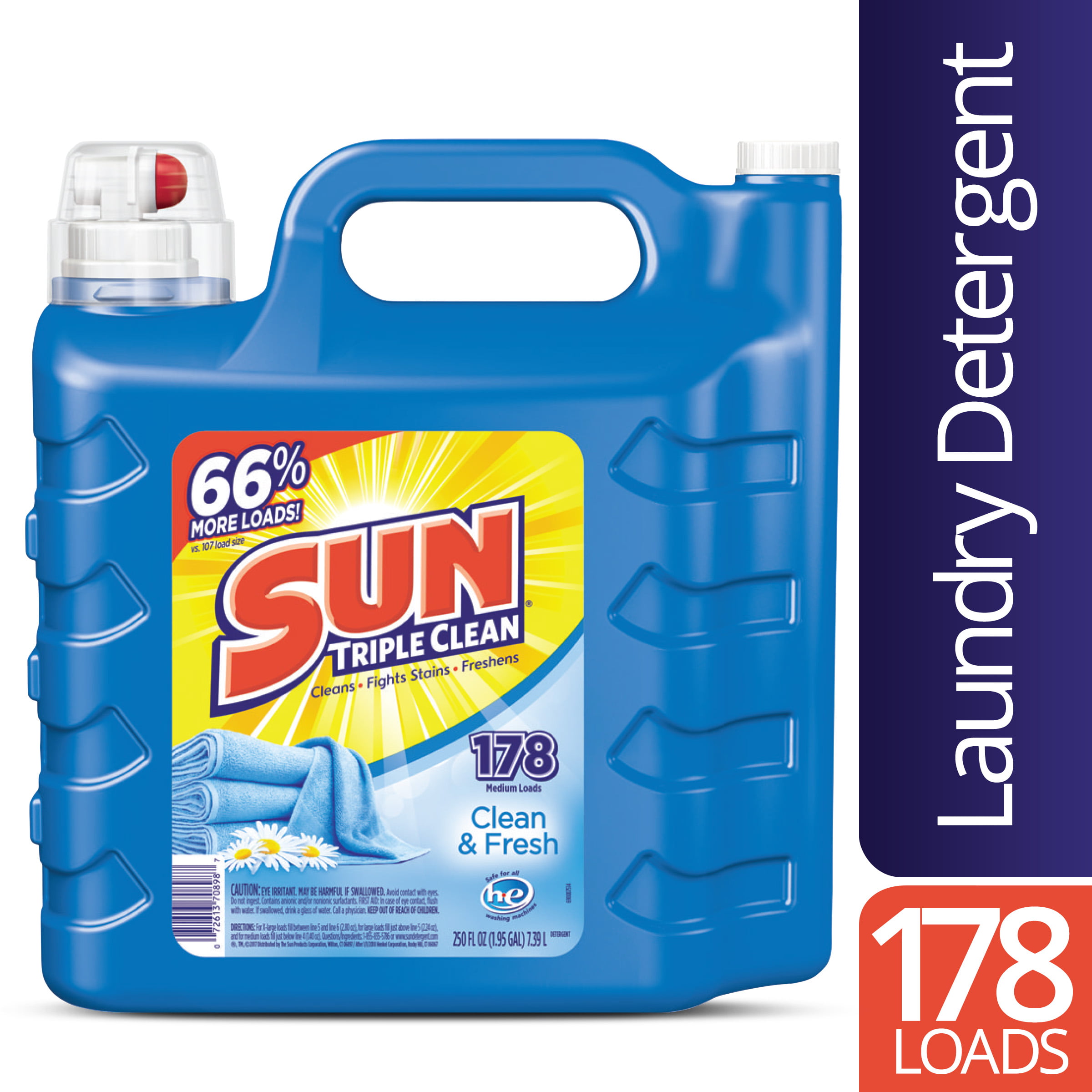 Sun Liquid Laundry Detergent, Clean & Fresh, 250 Ounce ...