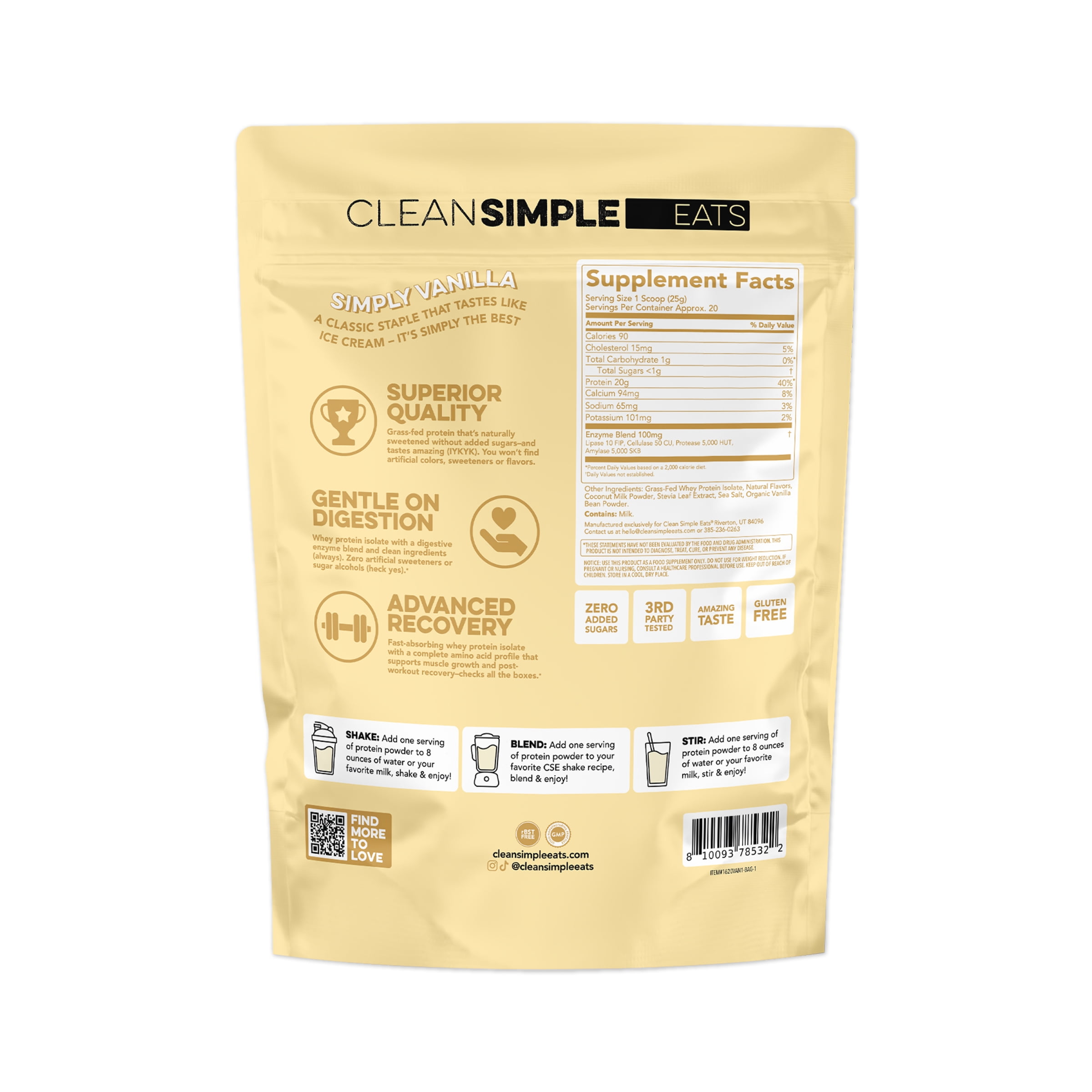 Clean Simple Eats Protein Powder Simply Vanilla Gusset - 20 Servings