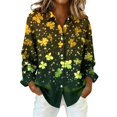 thumbnail image 2 of Women's St Patrick Day Button Down Shirts Long Sleeve V Neck Collared Tops Irish Shamrock Clover Graphic Shirts Shamrock Printed Saint Patricks Day Outfit Lucky Charms Shirt Green Shirts for Women, 2 of 5