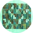 thumbnail image 1 of Ahgly Company Machine Washable Indoor Round Solid Turquoise Blue Modern Area Rugs, 5' Round, 1 of 4