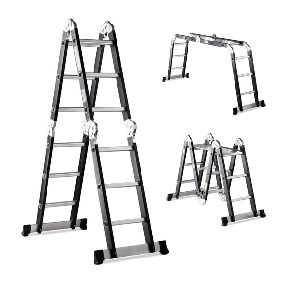 Escalera Multiposición 3.5 M Acero 12 Peldaños Plegable Retráctil Mantenimiento Hogar Soporta 150 kg