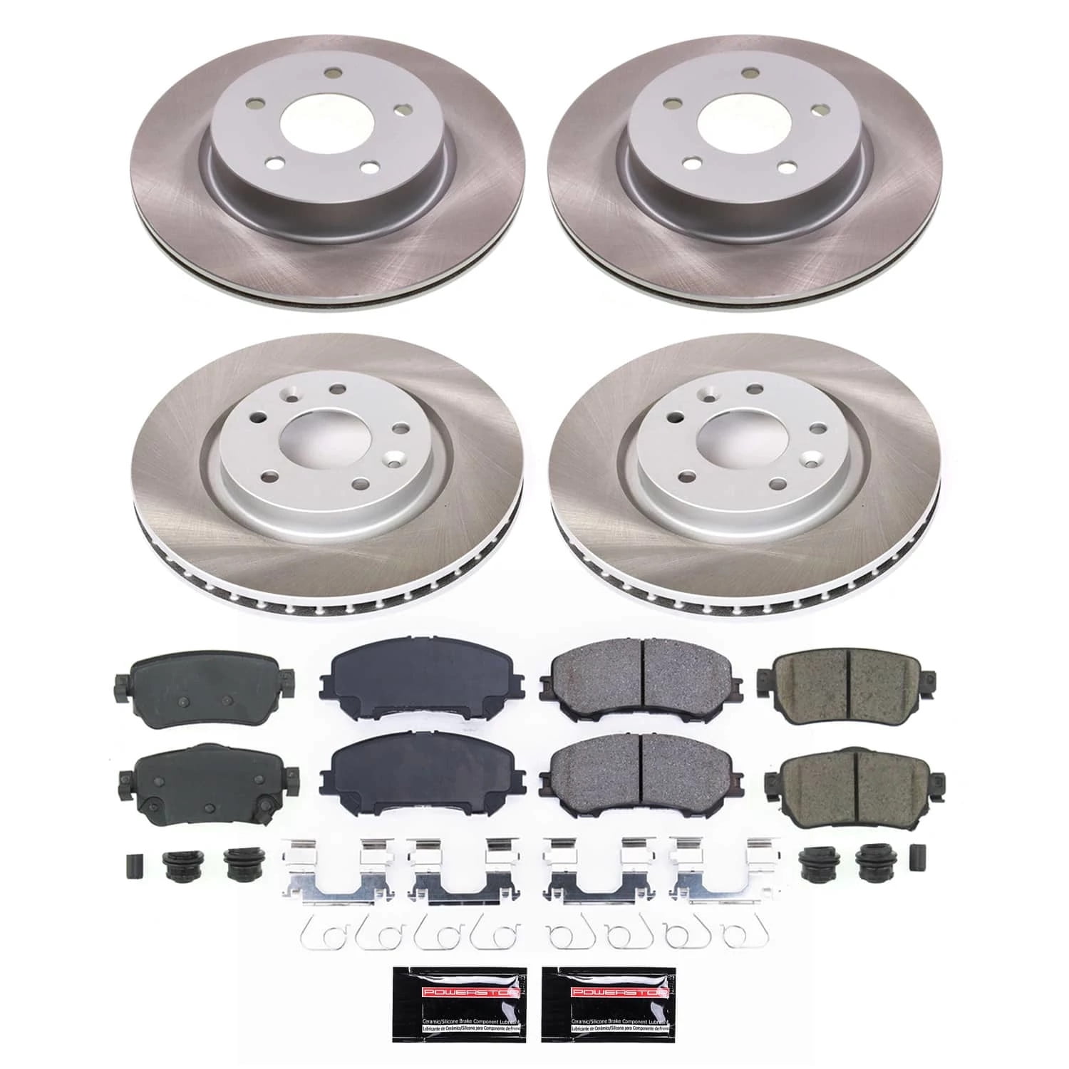 PowerStop Front and Rear Semi-Coated Rotor and Low-Dust Ceramic Brake Pad Kit SC8289