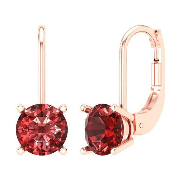 2 ct Lever-Back Drop Dangle Earrings for Women | 6.5mm Round Cut Natural Garnet | 18K Rose Gold